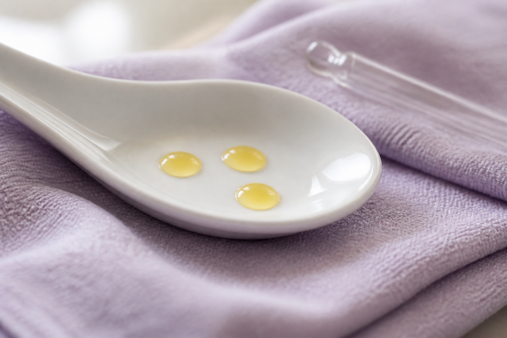 Illustrazione concettuale generata di una piccola quantità di olio; non è un campione reale del prodotto.